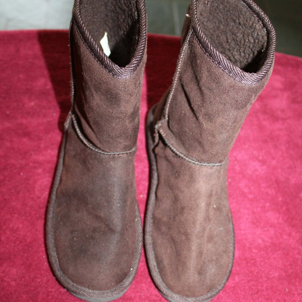 Childrens Fabric Boots - Suede feel - Brown Calf High.